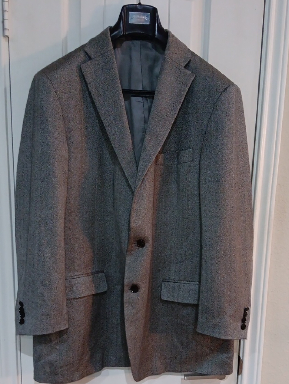 Hart Schaffner Marx Loro Piana 100% Cashmere Blazer 46L Grey Herringbone